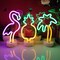 Flamingo Neon Sign with Holder Base, USB or 3-AA Battery Powered Neon Light, LED Desktop Decoration for Parties, Business Displays, and Summer Events (Multicolor)